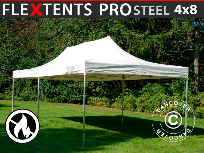 Snabbtält FleXtents PRO Steel 4x8m Vit, Flamhämmande