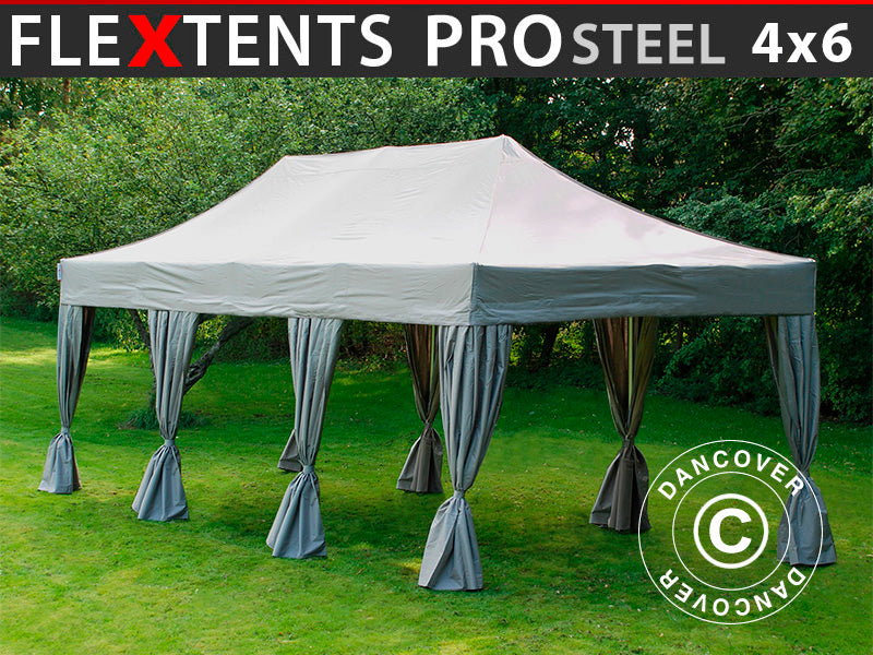 Snabbtält FleXtents PRO Steel 4x6m Latte, inkl. 8 dekorativa gardiner