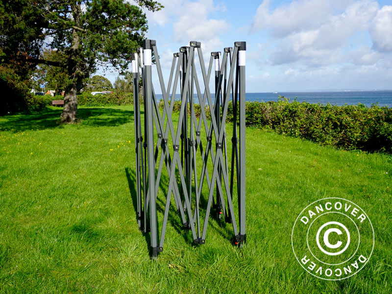 Snabbtält FleXtents PRO Steel "Peaked" 4x8m Latte, inkl. 6 dekorativa gardiner