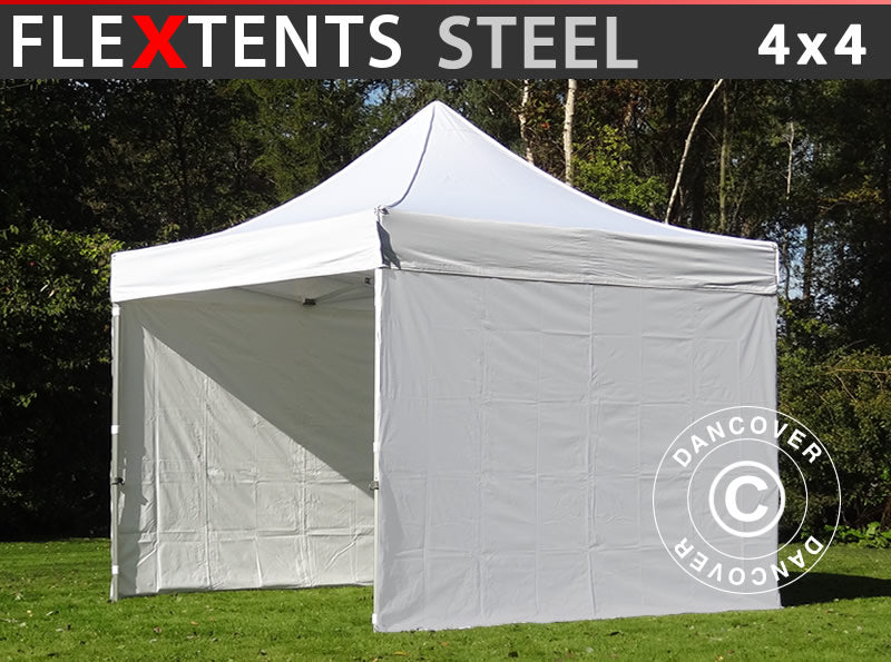 Snabbtält FleXtents Steel 4x4m Vit, inkl. 4 sidor