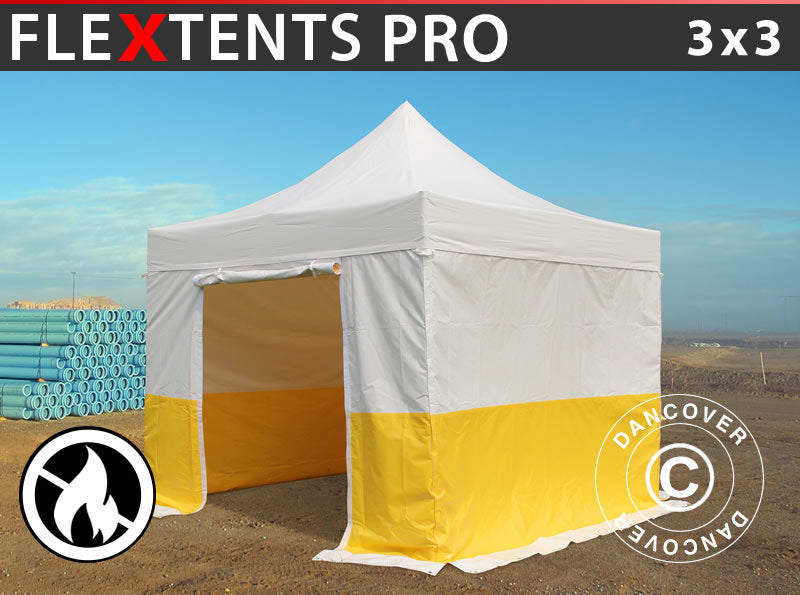 Snabbtält FleXtents® PRO 3x3m, PVC, Arbetstält, Flamhämmande, inkl. 4 sidoväggar