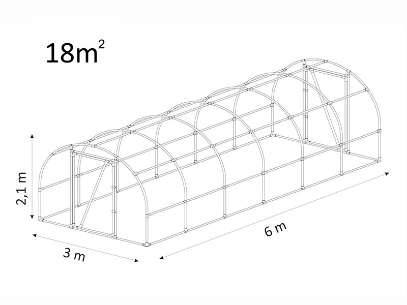 Tunnelväxthus 130, 3x6x2,1m, 18m², Transparent