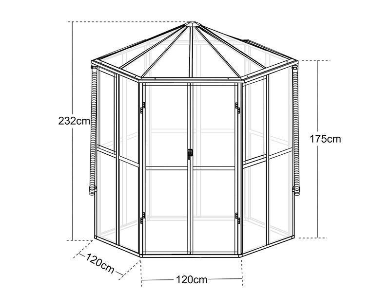 Orangeri sexkantigt glas 3,74m², 2,08x2,4x2,32m, Svart