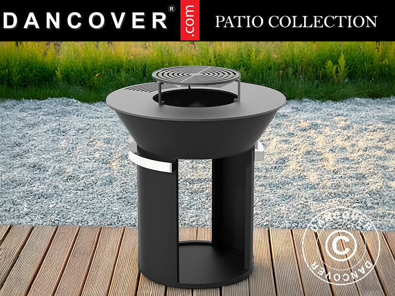 Eldstad med vedförvaring, Ø93x98cm, Svart