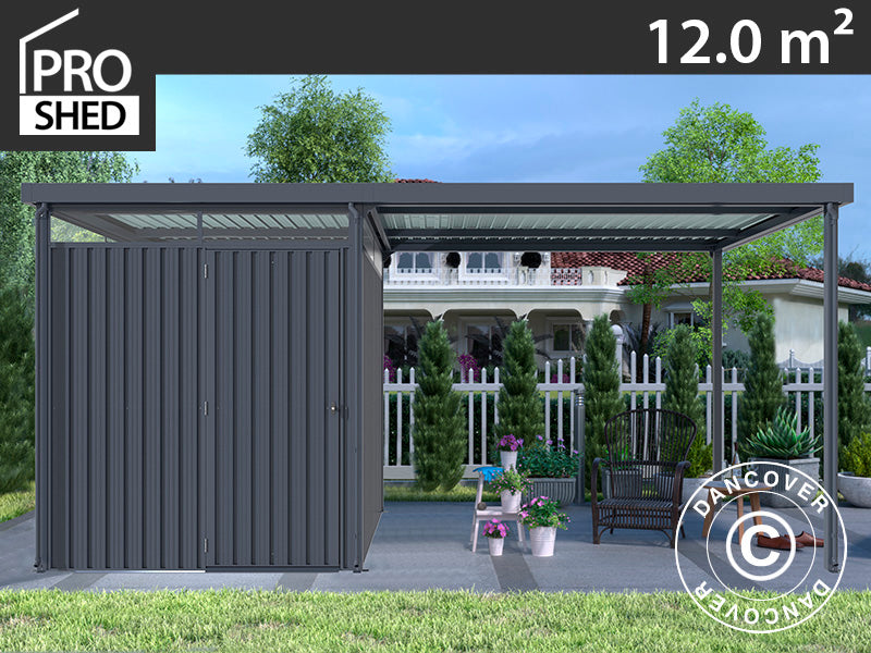 Redskapsbod med takfönster + överhäng, 4,9x2,45x2,26m, 12,0m², Antracit