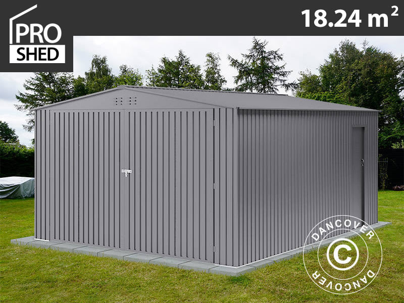 Metallgarage 3,8x4,8x2,32m, 18,24m², ProShed®, Aluminium Grå