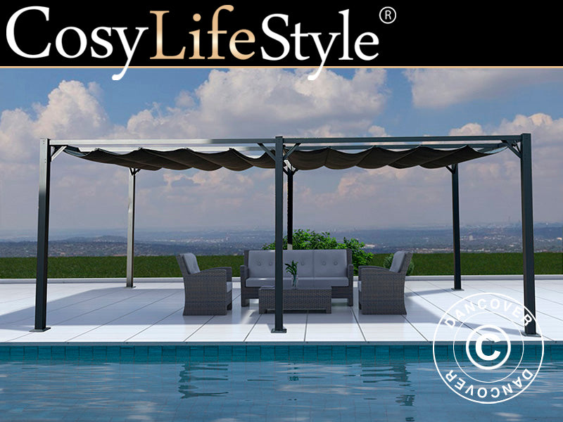 Pergola paviljong Santa Cruz, 3x6m, Mörkgrå