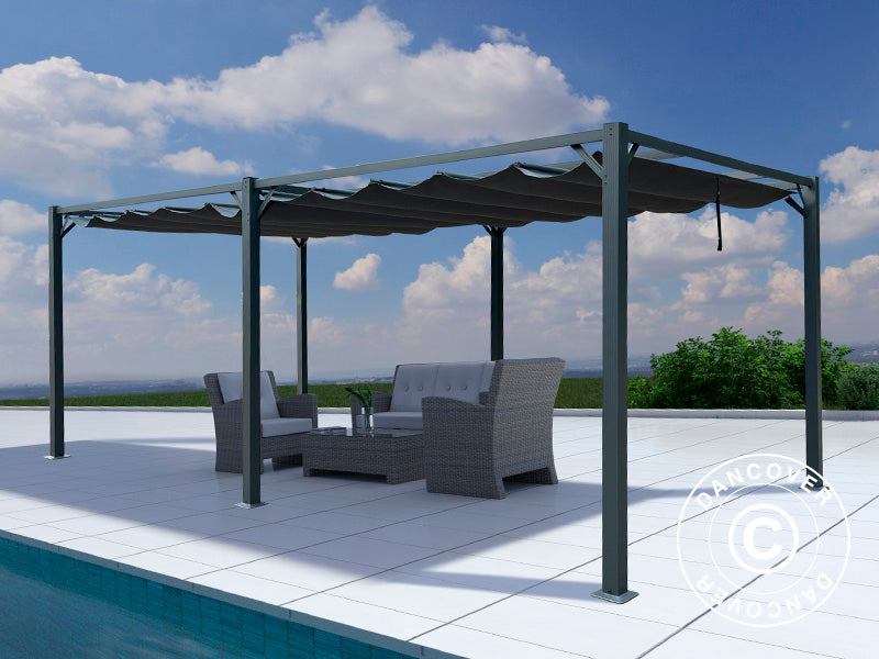 Pergola paviljong Santa Cruz, 4x8m, Mörkgrå