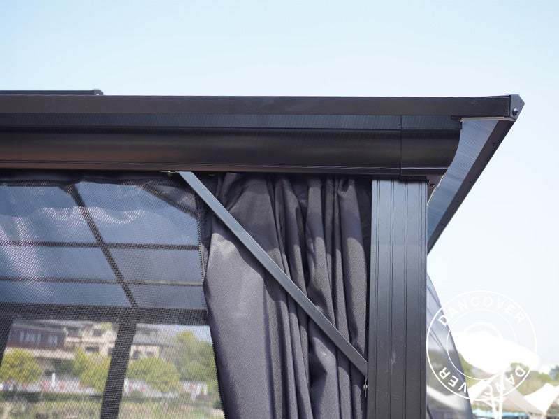 Paviljong Santa Ana med gardiner och myggnät, 3,65x6m, Svart