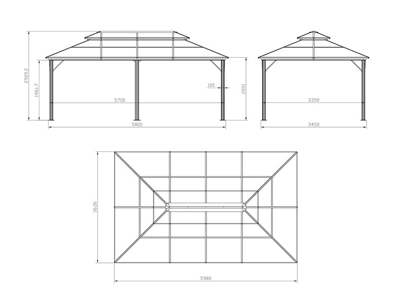 Paviljong Santa Ana med gardiner och myggnät, 3,65x6m, Svart