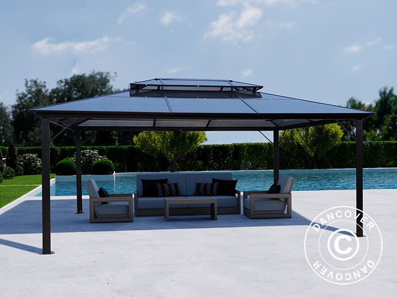 Paviljong Santa Ana med gardiner och myggnät, 3,65x4,85m, Svart