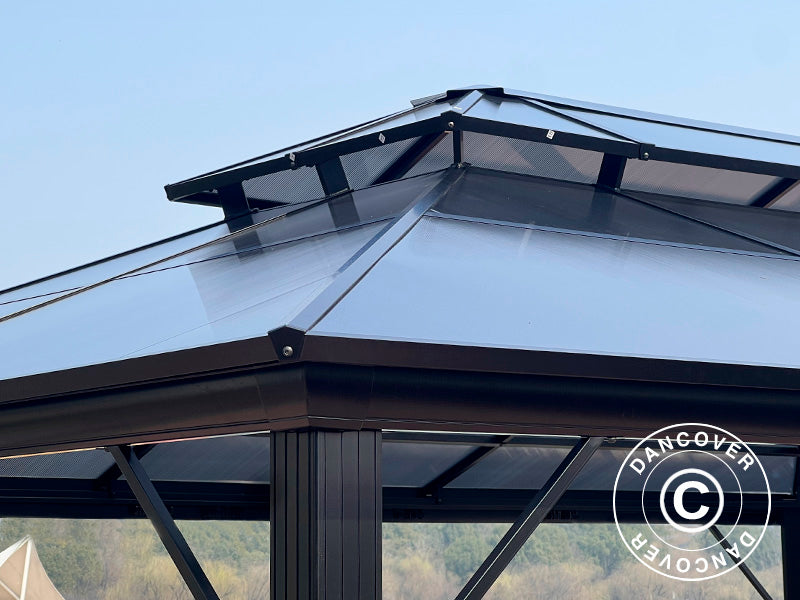 Paviljong Santa Ana med gardiner och myggnät, 3,65x4,85m, Svart