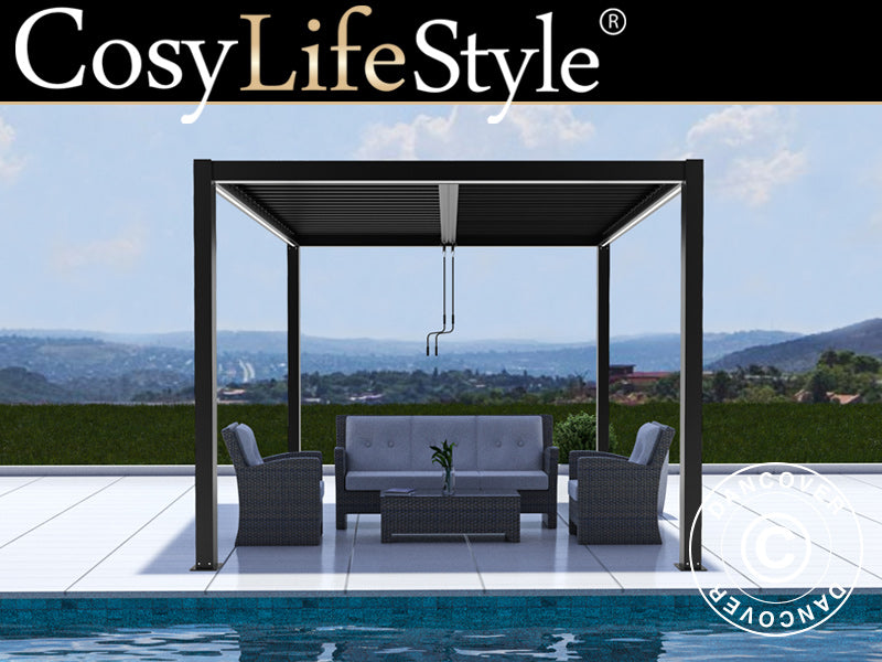 Bioklimatisk pergola Paviljong San Pablo Alu+, 3x3m, Svart