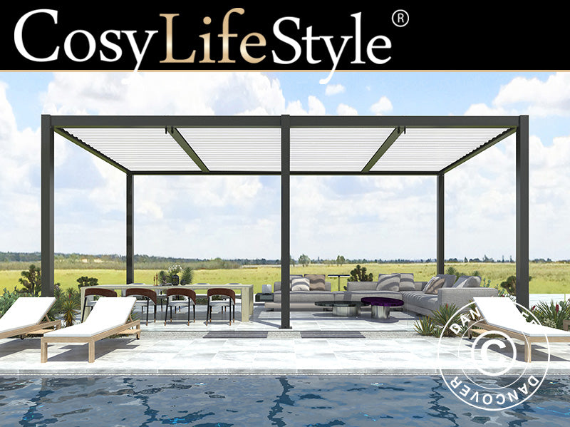 Bioklimatisk pergola paviljong San Pablo Alu+, 4x5,8m, Svart/Vit