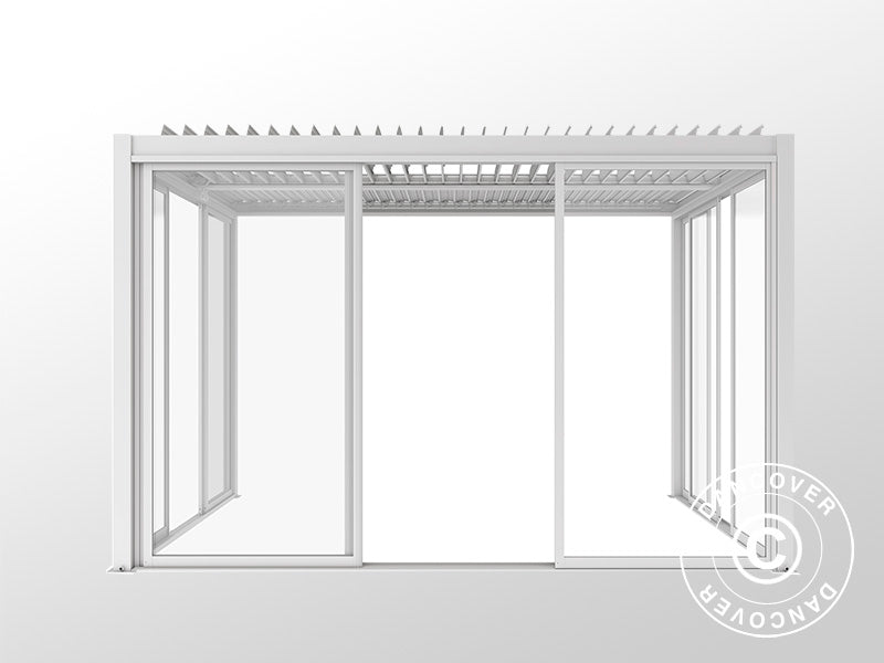 Bioklimatisk pergola paviljong San Pablo Alu+ m/skjutdörrar, 3x4m, Vit