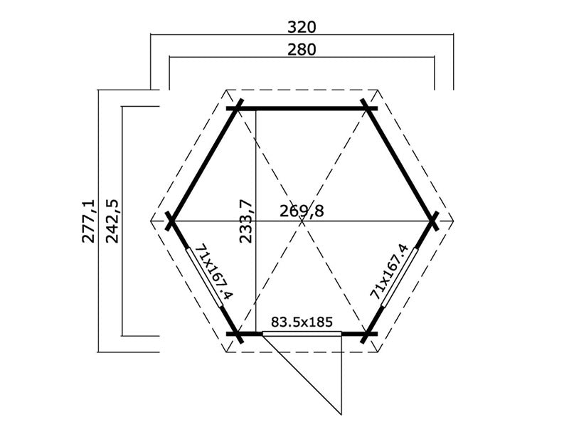 Paviljong i trä Lausanne, hexagonal 2,8x2,42x2,89m, 44mm, Naturlig