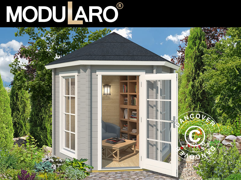 Paviljong i trä Lausanne, hexagonal 2,8x2,42x2,89m, 44mm, Ljusgrå