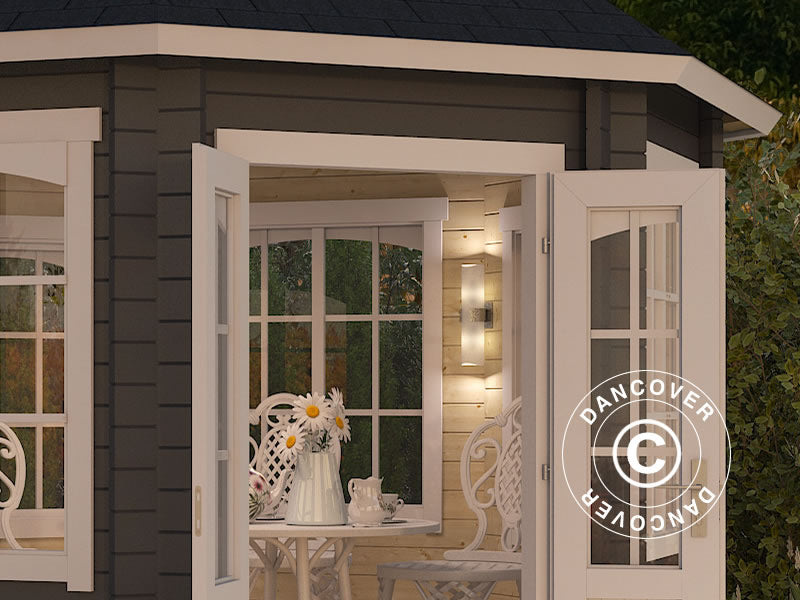 Paviljong i trä Lorraine, oktogonal 3,47x3,47x3,45m, 44mm, Mörkgrå