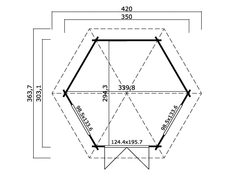 Paviljong i trä Provence, hexagonal 3,5x3,03x3,18m, 44mm, Naturlig