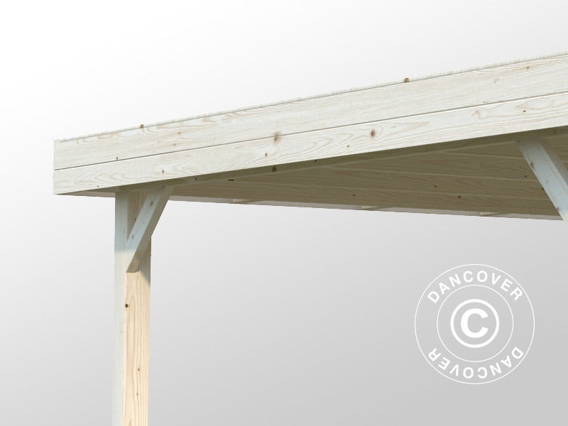 Paviljong i trä med 2 sidoväggar, 3,49x3,49x2,54m, 12,2m², Naturlig