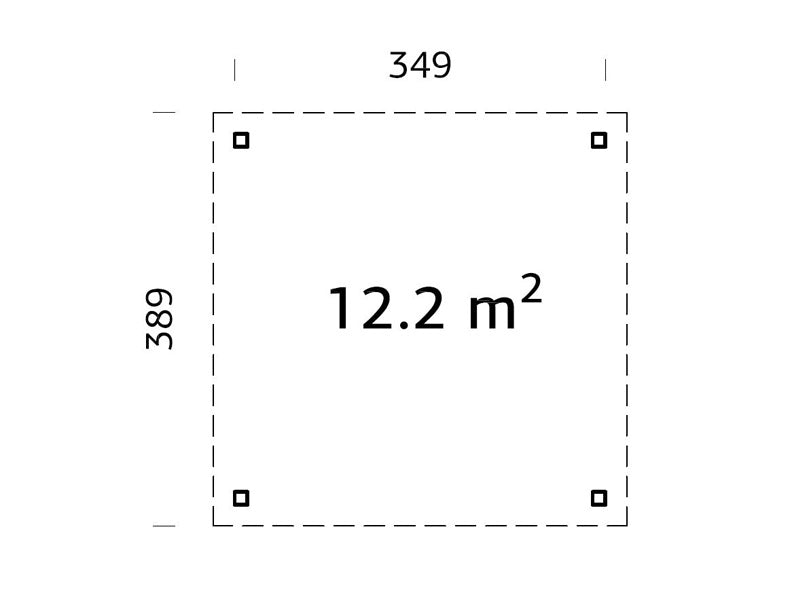 Paviljong i trä med 2 sidoväggar, 3,49x3,49x2,54m, 12,2m², Naturlig