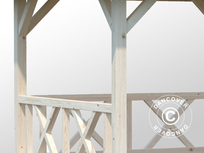 Paviljong i trä med trägolv, 3x3x3,23m, 9m², Naturlig