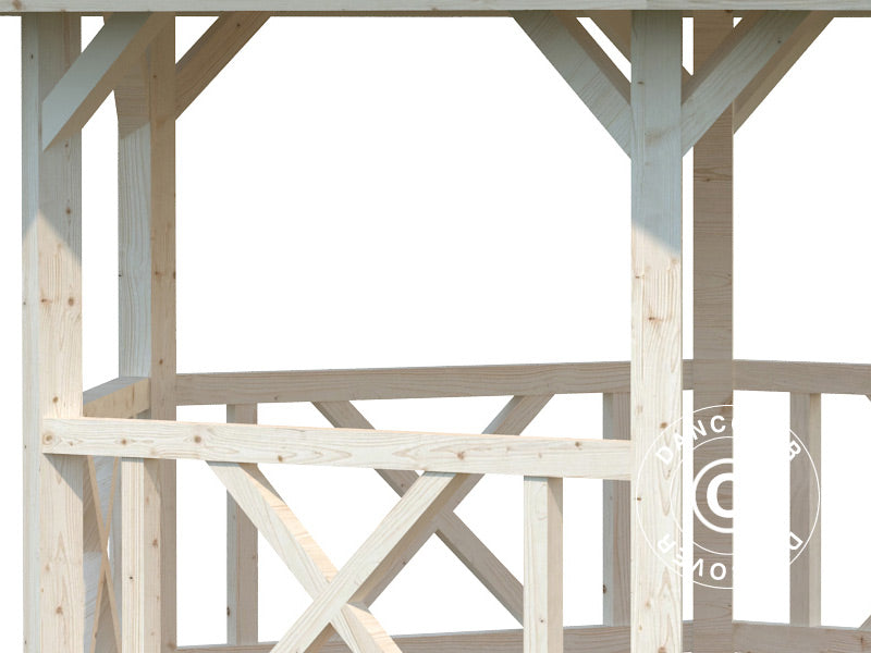 Paviljong i trä med trägolv, 3,37x3,37x3,13m, 9,9m², Naturlig