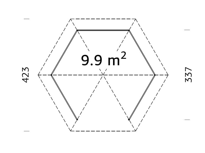 Paviljong i trä med trägolv, 3,37x3,37x3,13m, 9,9m², Naturlig