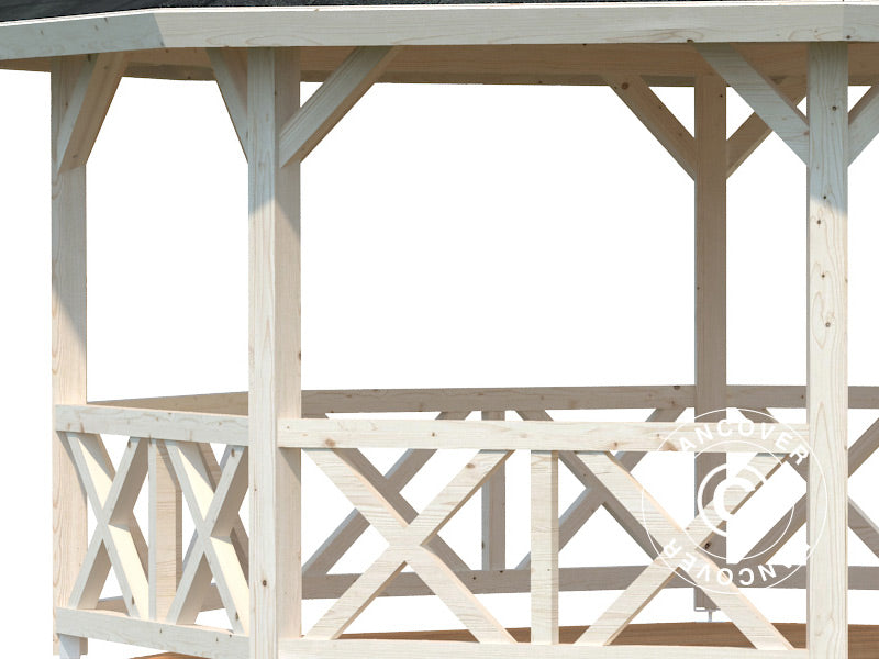 Paviljong i trä med trägolv, 4,67x6,17x3,62m, 25m², Naturlig