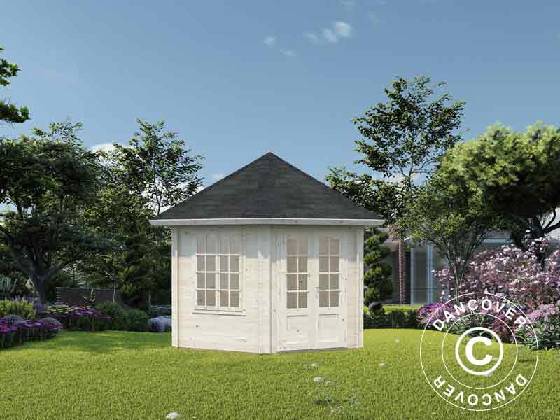 Paviljong i trä med golv, 3,03x3,03x3,36m, 7,6m², Naturlig