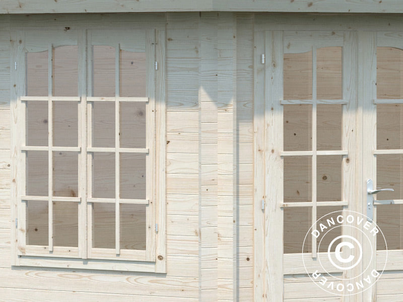 Paviljong i trä med golv, 3,03x3,03x3,36m, 7,6m², Naturlig