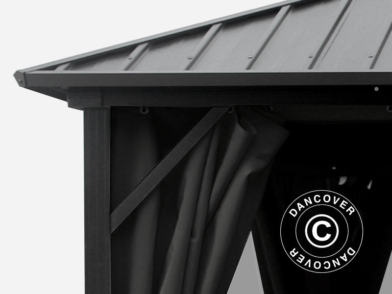 Paviljong San Francisco med gardiner och myggnät, 3,65x4,85m, Svart