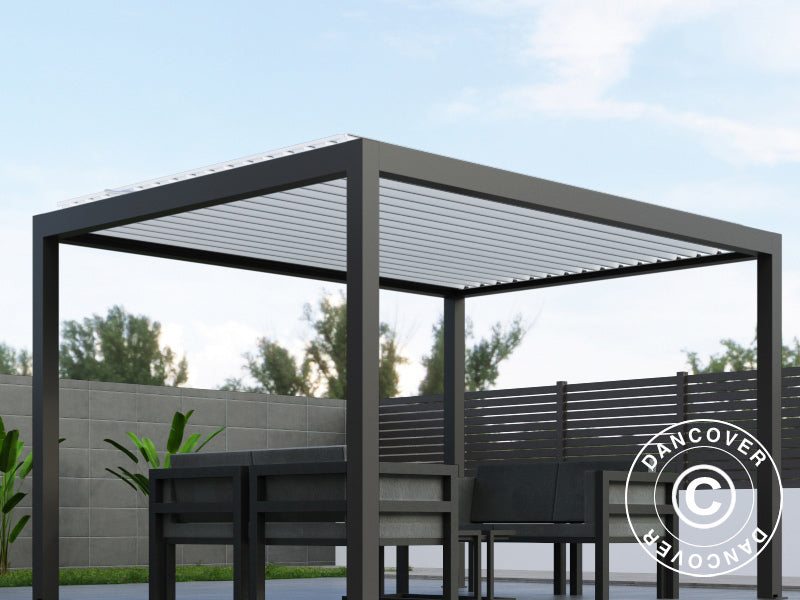 Bioklimatisk pergola paviljong Génova, 4x4m, Antracit/Vit