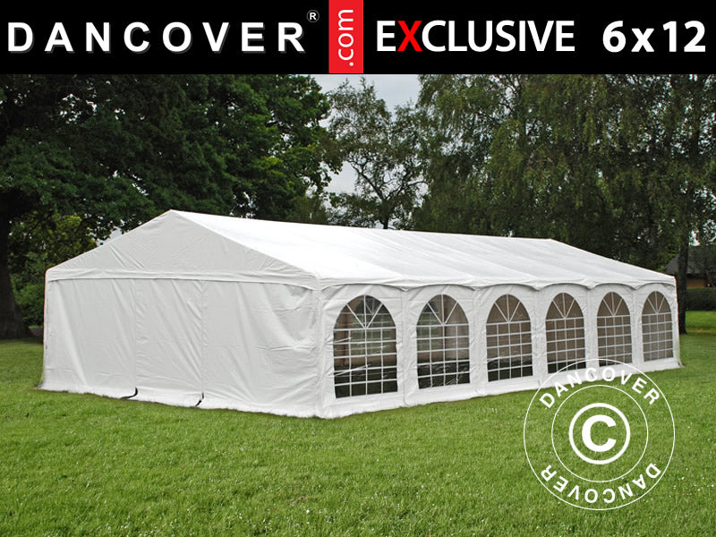 Partytält Exclusive 6x12m PVC 900, "Arched", Vit