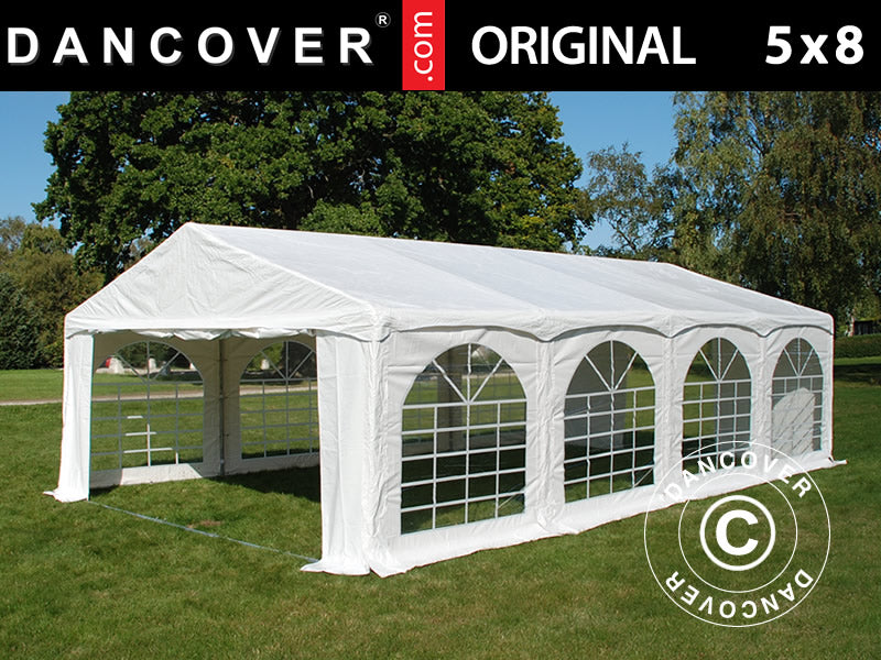 Partytält Original 5x8m PVC 900, "Arched", Vit