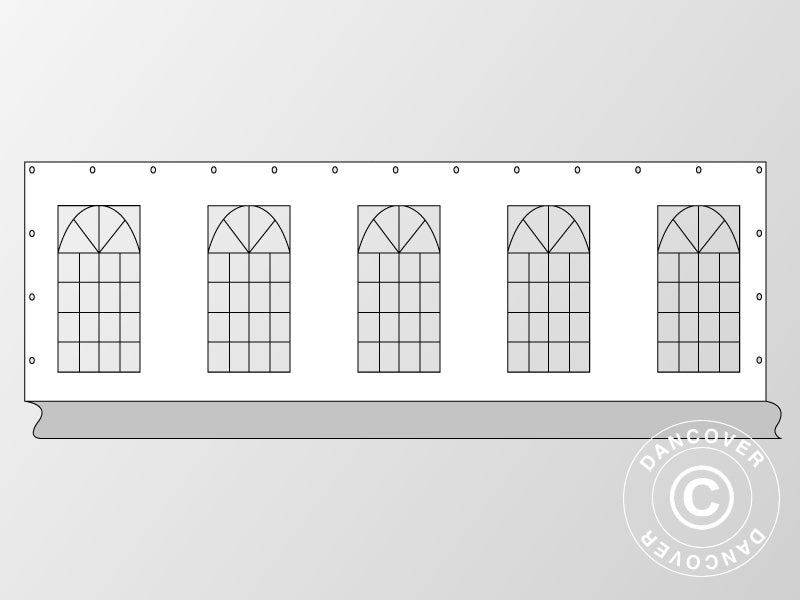Sidovägg med fönster för partytält PLUS 10m, Vit/Grå