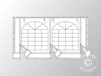 Ändvägg med stort fönster och bred dörr, 4m, PVC, Vit/Grå