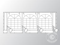 Ändvägg med stort fönster och bred dörr, 6m, flamsäkert PVC, Vit/Grå