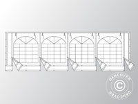 Ändvägg med stort fönster och bred dörr, 8m, flamsäkert PVC, Vit