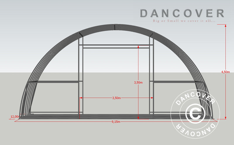 Rundbågehall 9,15x12x4,5m, PVC, Vit