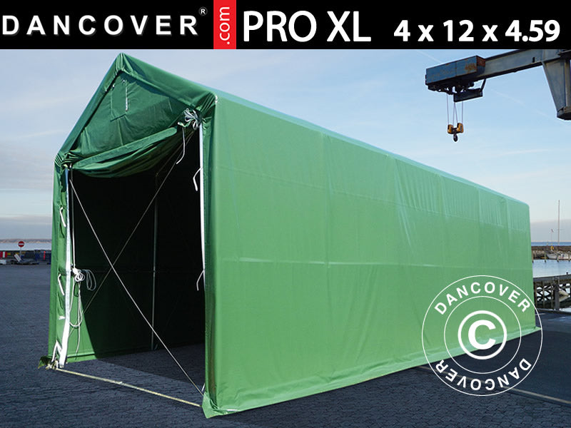Lagertält PRO XL 4x12x3,5x4,59m, PVC, Grön