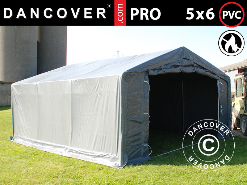 Lagertält PRO 5x6x2x3,39m, PVC, Grå