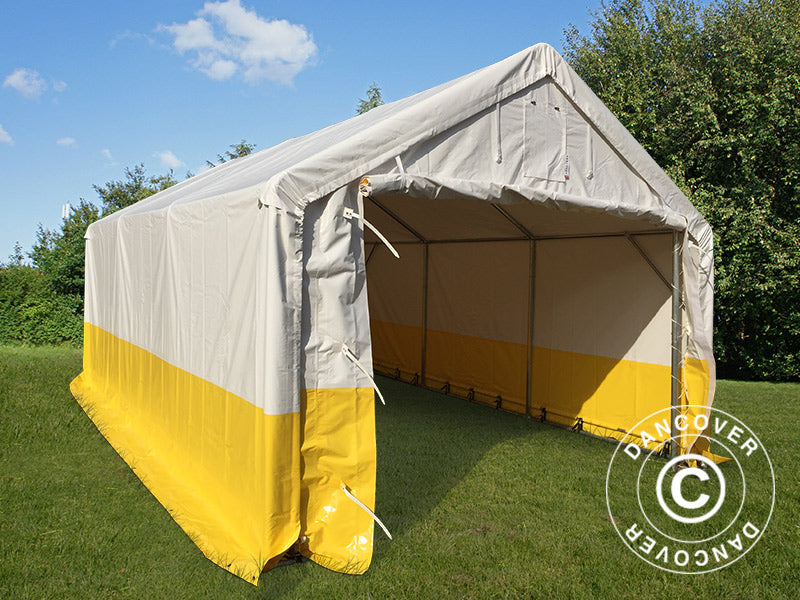 Förvaringsarbetstält PRO 4x6m, PVC, Vit/Gul, Flamsäker