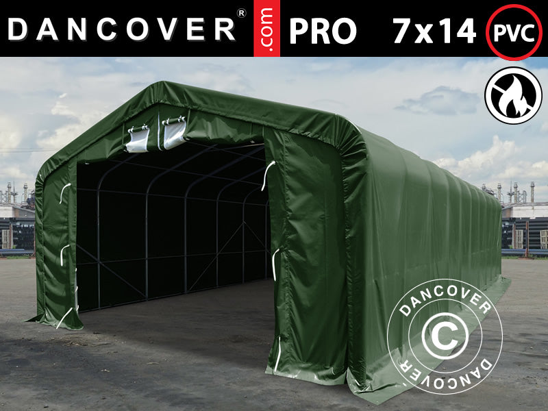 Lagertält PRO 7x14x3,8m PVC med takpanel, Grön
