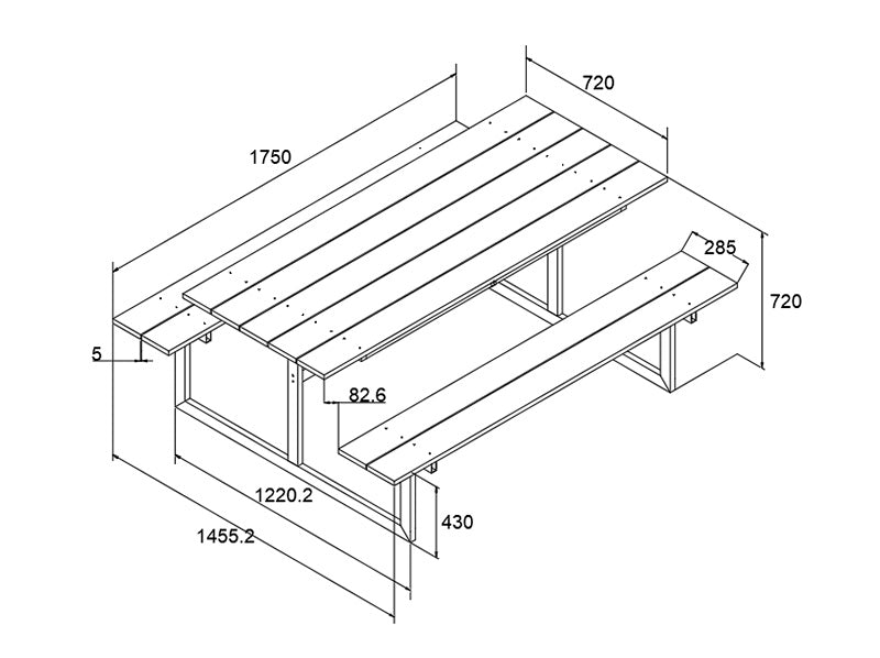 Picknickbord, nonwood, 1,75x1,5m, Svart/Antracit