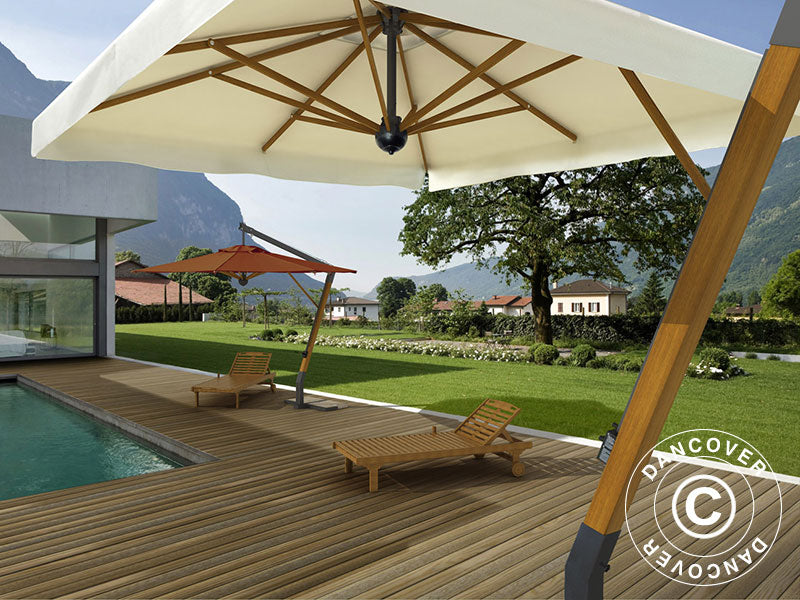 Frihängande parasoll Palladio Braccio med kant, 3,5x3,5m, Naturfärgat