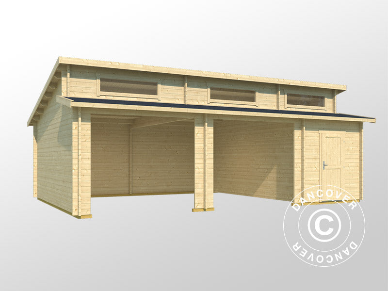 Dubbelgarage, carport i trä Vaasa, 7,8x5,2x3,21m, 44mm, Naturlig