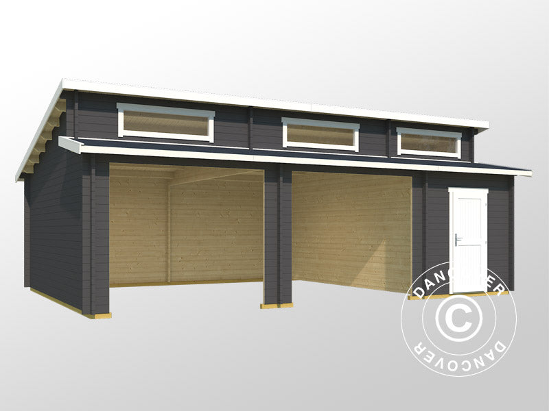 Dubbelgarage, carport i trä Vaasa, 7,8x5,2x3,21m, 44mm, Mörkgrå
