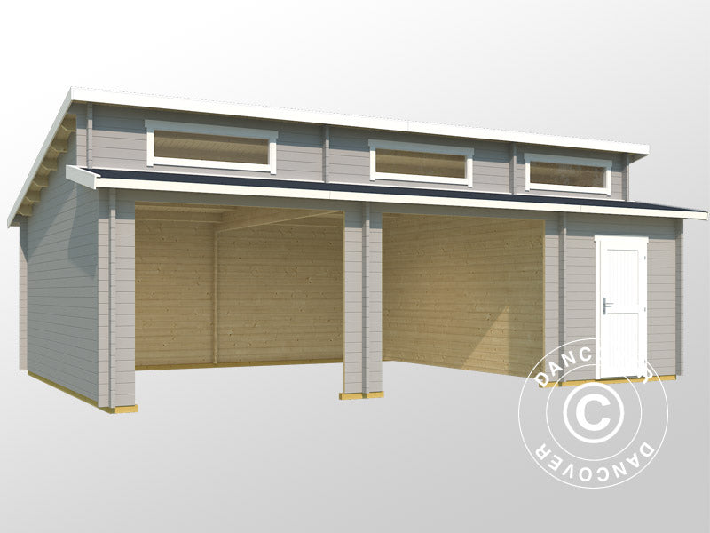Dubbelgarage, carport i trä Vaasa, 7,8x5,2x3,21m, 44mm, Ljusgrå