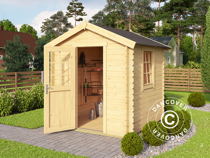 Redskapsbod i trä Lyon 2x2x2,34m, 28mm, 3,78m², Naturlig